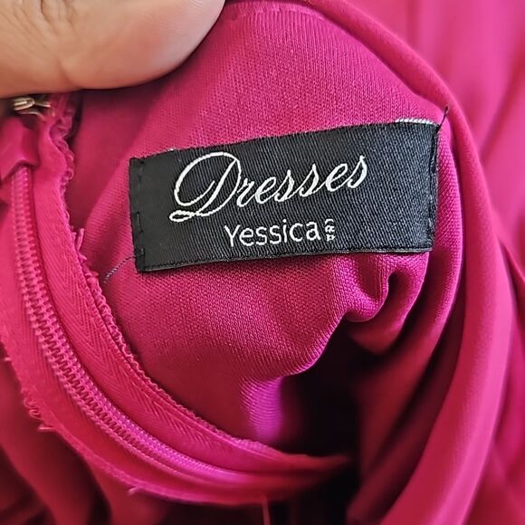 Yessica Women's Beaded Neckline Chiffon, Twisted Belt  Maxi Dress 12 Burgundy - Picture 9 of 16